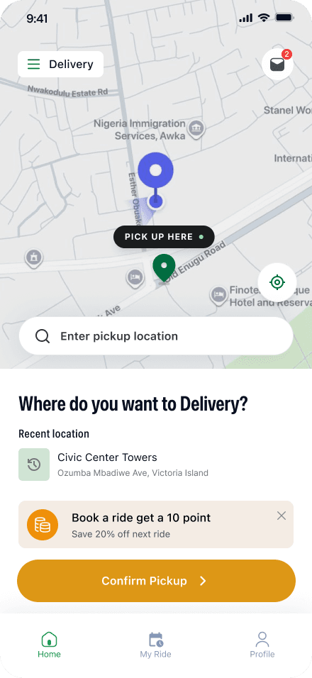 Delivery App Home Screen
