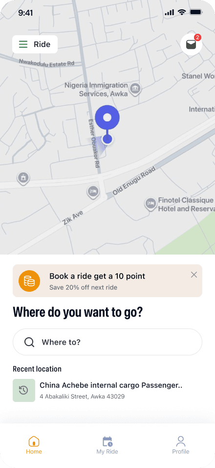 Ride App Home Screen